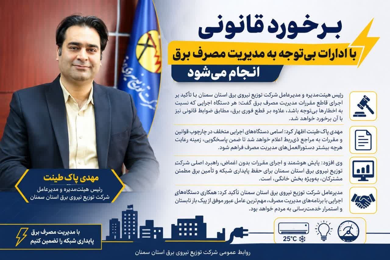 برخورد قانونی با ادارات بی‌توجه به مدیریت مصرف برق انجام می‌شود