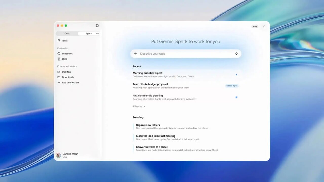 نمای رابط کاربری پنل مدیریت وظایف هوش مصنوعی Gemini Spark با قابلیت مدیریت تسکها