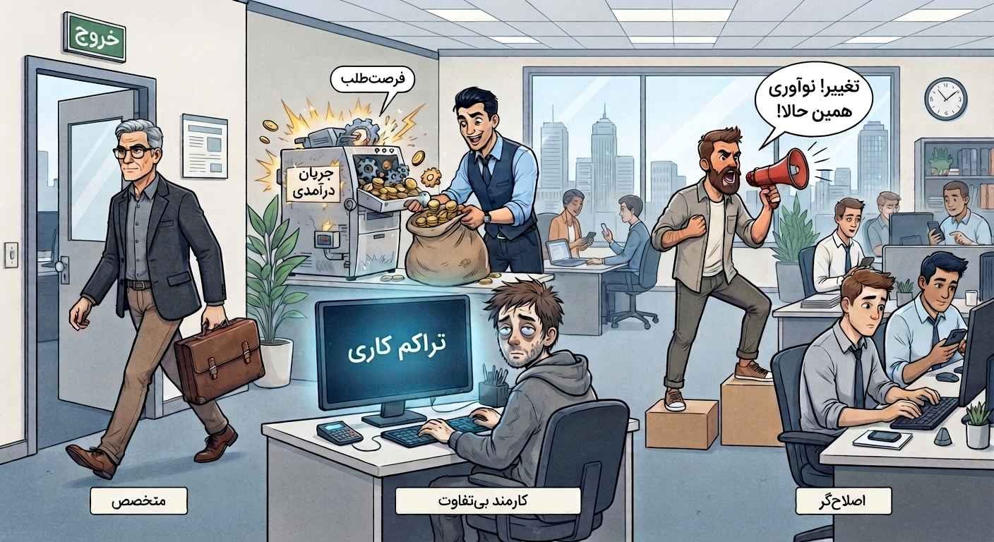 سقوط از درون؛ فرار متخصصان و سلطه فرصت‌طلبان مرثیه مرگ را می‌خواند / بی‌تفاوتی و پنهان‌کاری سازمان را از درون تهی می‌کند