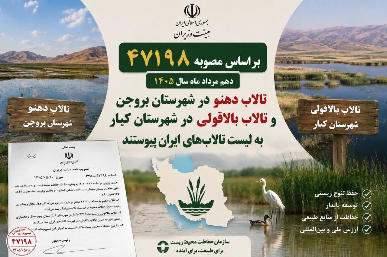 صویب ۲ عرصه تالابی جدید چهارمحال‌وبختیاری در هیات وزیران