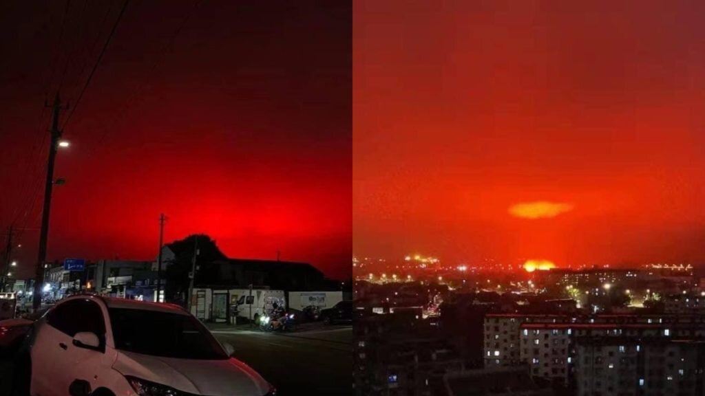 ببینید | آسمان شهر هانگژو در چین به رنگ صورتی مایل به قرمز درآمد