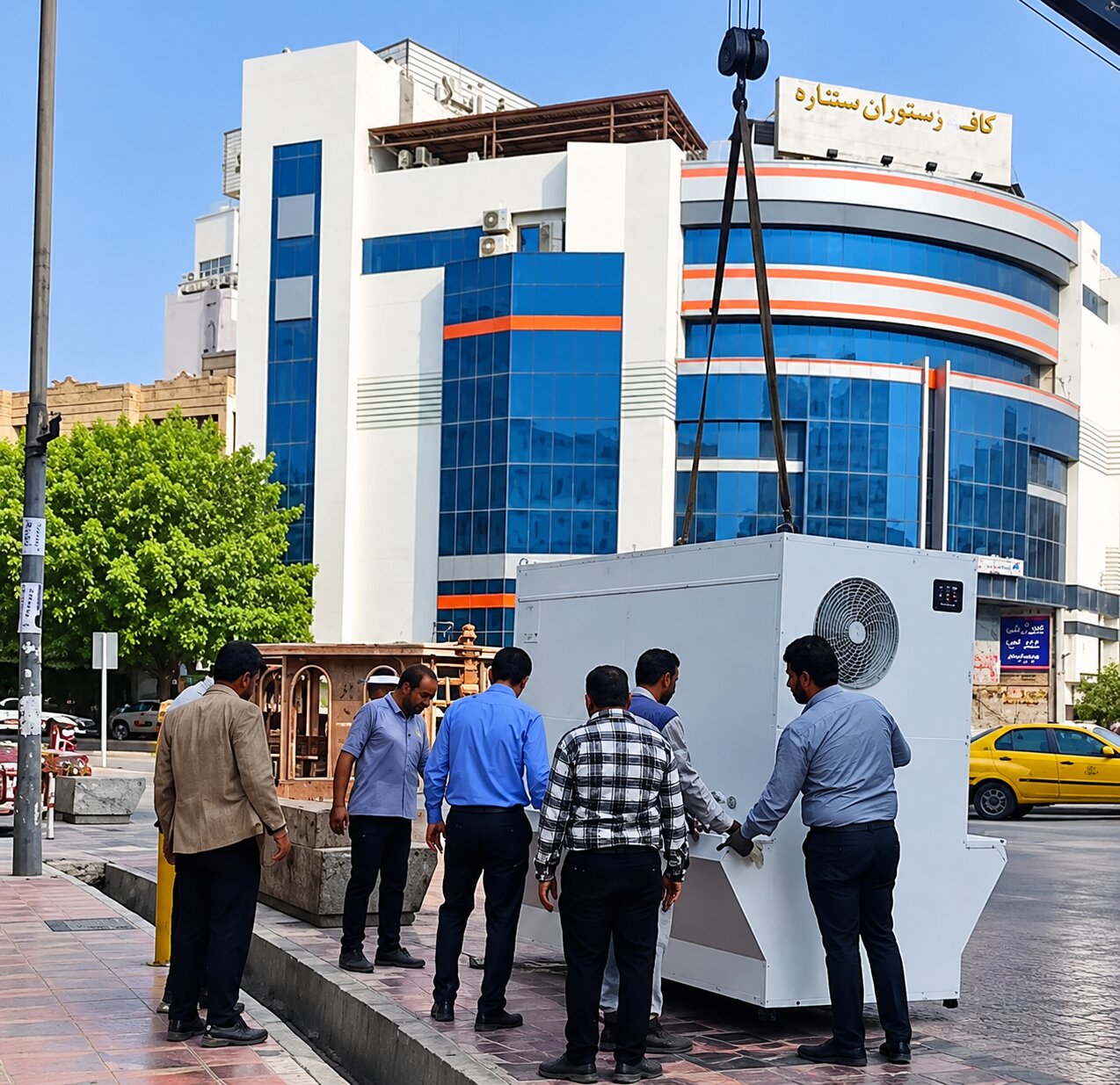 نصب و جابه‌جایی آبسردکن توسط نیروهای خدمات شهری منطقه سه بندرعباس