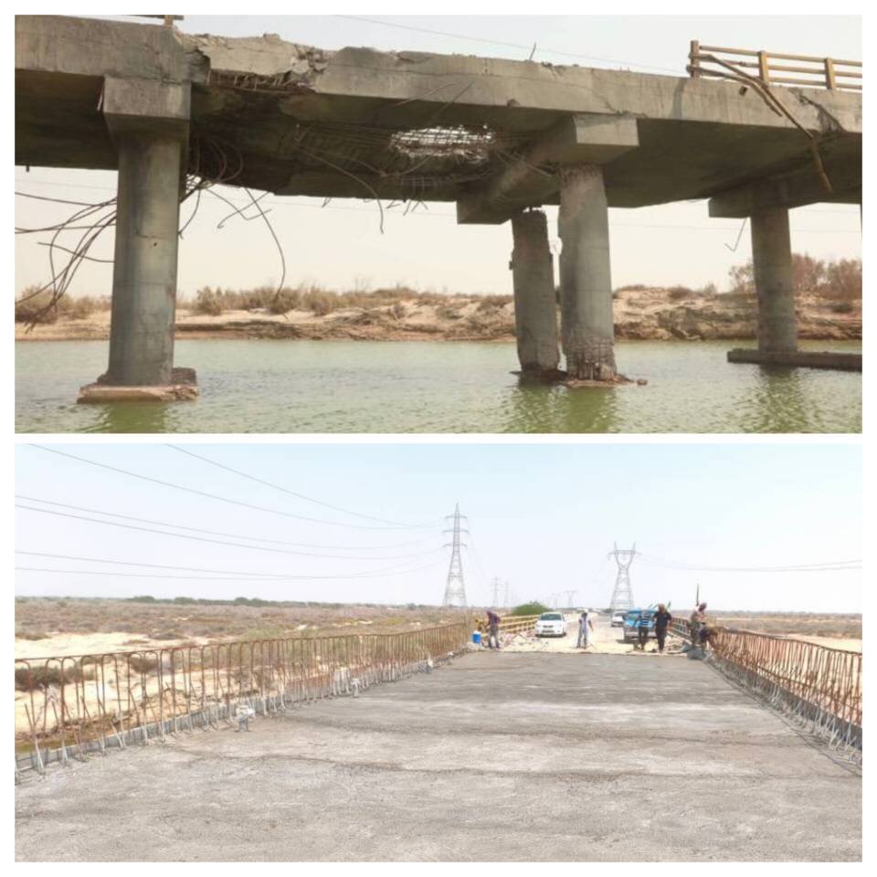 پیشرفت ۸۵ درصدی بازسازی پل منبع آب در محور بندر خمیر ـ بندرعباس