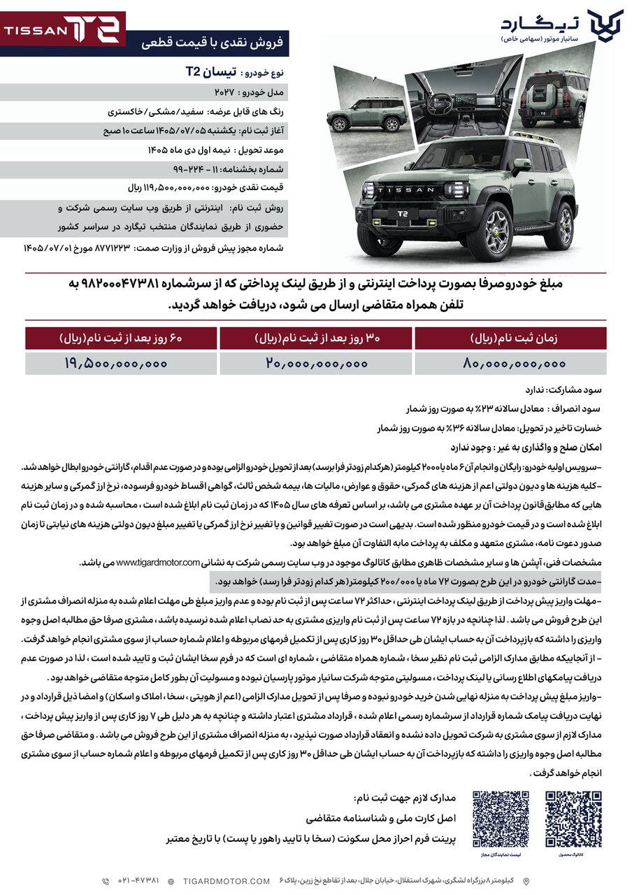 قیمت و شرایط فروش تیسان T۲ اعلام شد