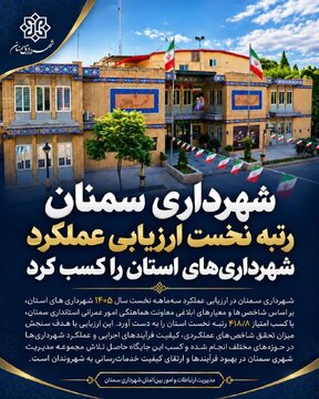 شهرداری سمنان رتبه نخست ارزیابی عملکرد شهرداری‌های استان را از آن خود کرد
