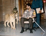 پسر بی‌رحم صدام در کنار دو توله شیر مشهورش / عکس
