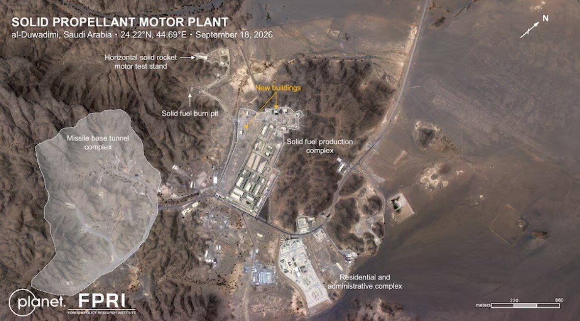 گسترش کارخانه موشکی عربستان برای تولید موشک‌های قدرتمندتر؛ ردپای فناوری چین در تأسیسات جدید ریاض/ موشک‌ها با سوخت جامد می‌تواند تهران را هدف بگیرد